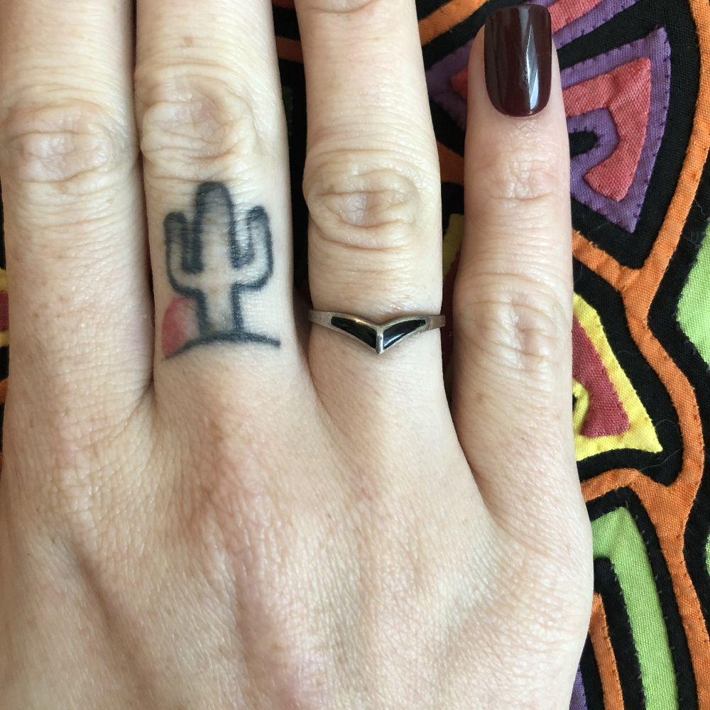 Vintage Chevron Shaped Onyx Ring